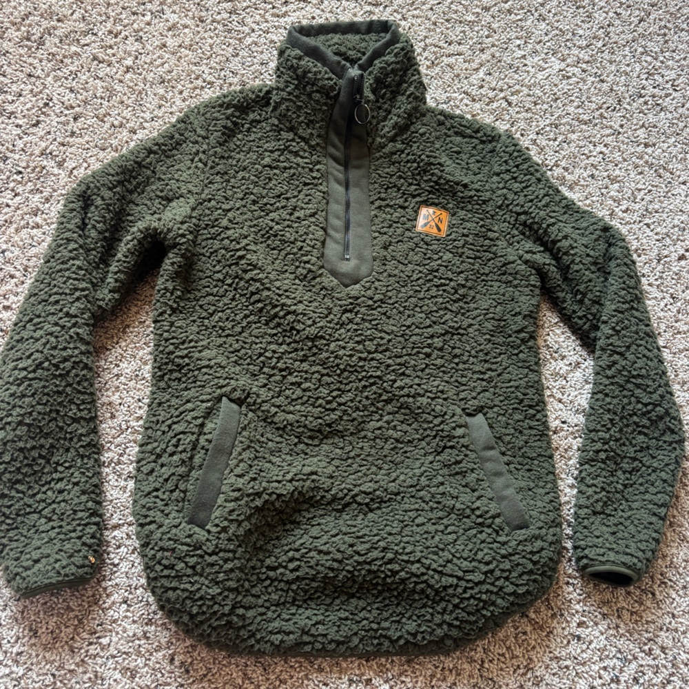 Cozy Olive Green Sherpa Pullover Sweater